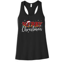 Merry Christmas Buffalo Plaid Red Santa Family Xmas Pajamas Women's Racerback Tank