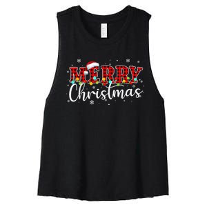 Merry Christmas Buffalo Plaid Red Santa Family Xmas Pajamas Women's Racerback Cropped Tank