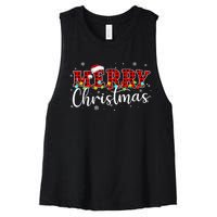 Merry Christmas Buffalo Plaid Red Santa Family Xmas Pajamas Women's Racerback Cropped Tank