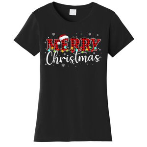 Merry Christmas Buffalo Plaid Red Santa Family Xmas Pajamas Women's T-Shirt