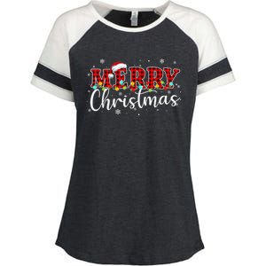 Merry Christmas Buffalo Plaid Red Santa Family Xmas Pajamas Enza Ladies Jersey Colorblock Tee