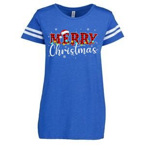 Merry Christmas Buffalo Plaid Red Santa Family Xmas Pajamas Enza Ladies Jersey Football T-Shirt