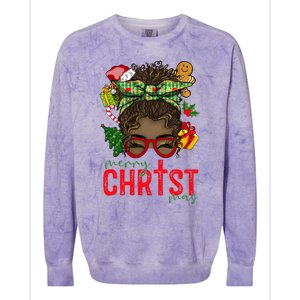 Merry Christmas Black Messy Bun Christmas Christian Gift Colorblast Crewneck Sweatshirt