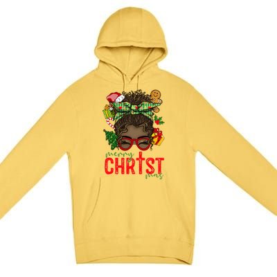 Merry Christmas Black Messy Bun Christmas Christian Gift Premium Pullover Hoodie