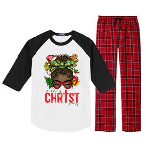 Merry Christmas Black Messy Bun Christmas Christian Gift Raglan Sleeve Pajama Set