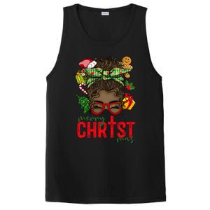 Merry Christmas Black Messy Bun Christmas Christian Gift PosiCharge Competitor Tank