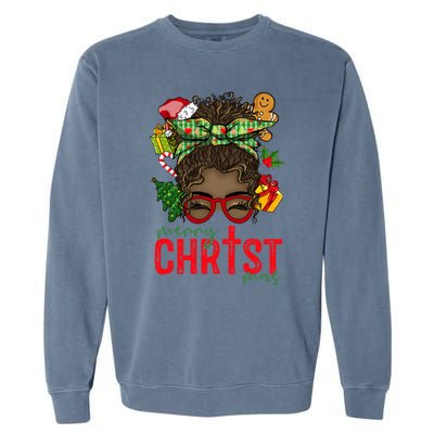 Merry Christmas Black Messy Bun Christmas Christian Gift Garment-Dyed Sweatshirt