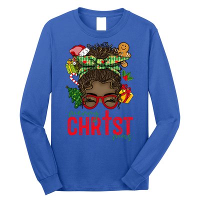 Merry Christmas Black Messy Bun Christmas Christian Gift Long Sleeve Shirt