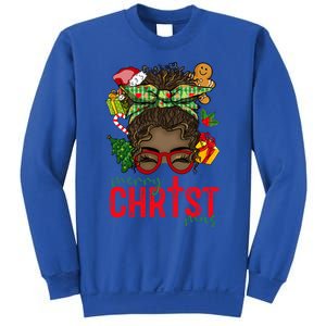 Merry Christmas Black Messy Bun Christmas Christian Gift Sweatshirt