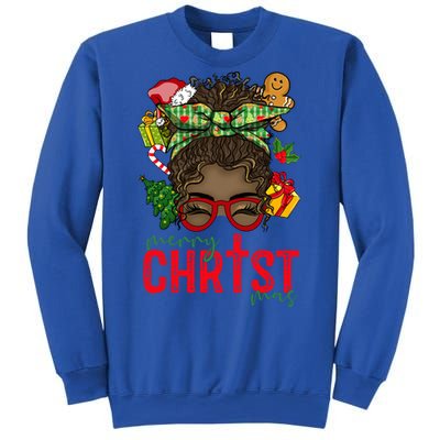 Merry Christmas Black Messy Bun Christmas Christian Gift Sweatshirt