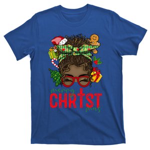 Merry Christmas Black Messy Bun Christmas Christian Gift T-Shirt