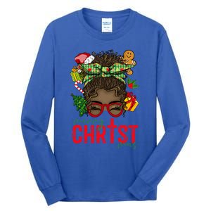 Merry Christmas Black Messy Bun Christmas Christian Gift Tall Long Sleeve T-Shirt