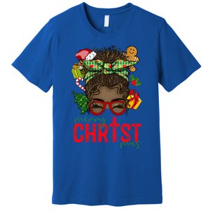 Merry Christmas Black Messy Bun Christmas Christian Gift Premium T-Shirt