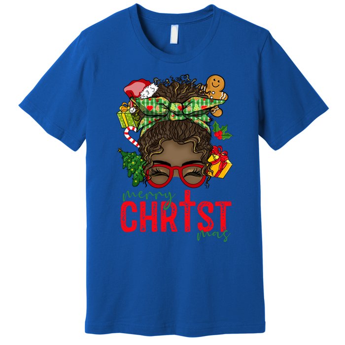 Merry Christmas Black Messy Bun Christmas Christian Gift Premium T-Shirt