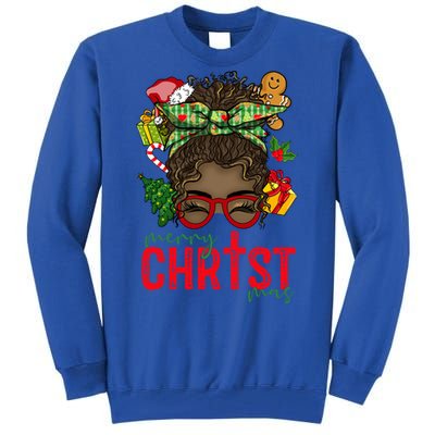 Merry Christmas Black Messy Bun Christmas Christian Gift Tall Sweatshirt