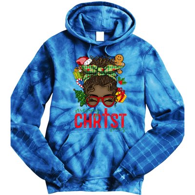 Merry Christmas Black Messy Bun Christmas Christian Gift Tie Dye Hoodie