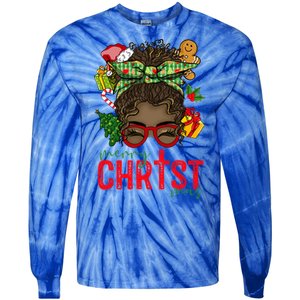 Merry Christmas Black Messy Bun Christmas Christian Gift Tie-Dye Long Sleeve Shirt