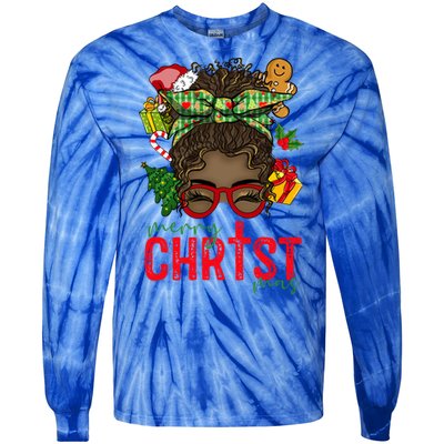 Merry Christmas Black Messy Bun Christmas Christian Gift Tie-Dye Long Sleeve Shirt