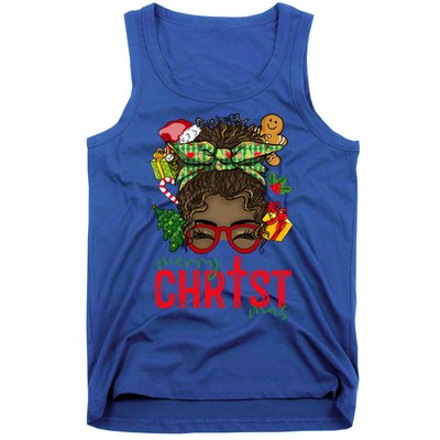 Merry Christmas Black Messy Bun Christmas Christian Gift Tank Top