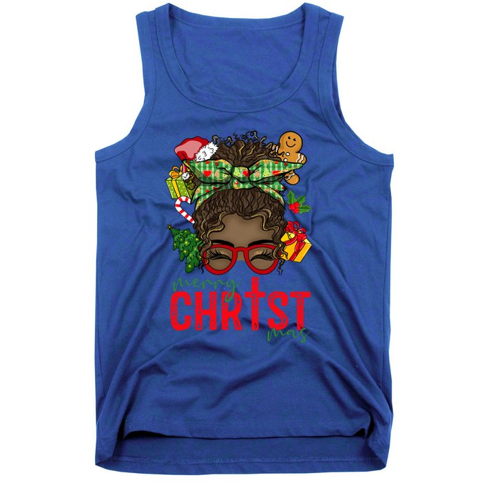 Merry Christmas Black Messy Bun Christmas Christian Gift Tank Top