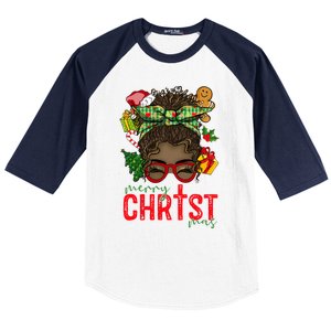 Merry Christmas Black Messy Bun Christmas Christian Gift Baseball Sleeve Shirt