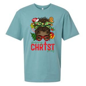 Merry Christmas Black Messy Bun Christmas Christian Gift Sueded Cloud Jersey T-Shirt