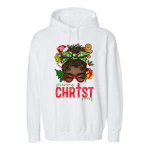 Merry Christmas Black Messy Bun Christmas Christian Gift Garment-Dyed Fleece Hoodie