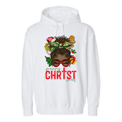 Merry Christmas Black Messy Bun Christmas Christian Gift Garment-Dyed Fleece Hoodie