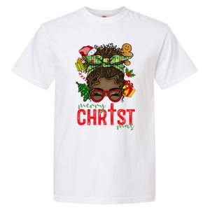 Merry Christmas Black Messy Bun Christmas Christian Gift Garment-Dyed Heavyweight T-Shirt