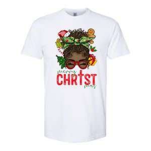 Merry Christmas Black Messy Bun Christmas Christian Gift Softstyle CVC T-Shirt