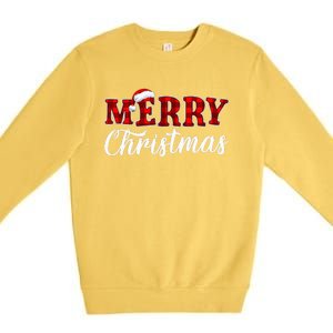 Merry Christmas Buffalo Plaid Red Santa Hat Xmas Pajamas Premium Crewneck Sweatshirt