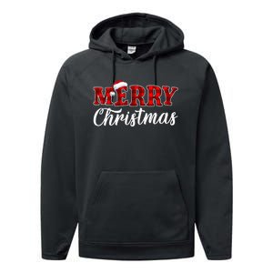 Merry Christmas Buffalo Plaid Red Santa Hat Xmas Pajamas Performance Fleece Hoodie