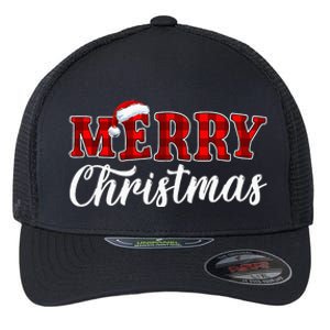 Merry Christmas Buffalo Plaid Red Santa Hat Xmas Pajamas Flexfit Unipanel Trucker Cap