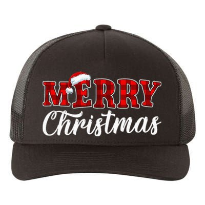 Merry Christmas Buffalo Plaid Red Santa Hat Xmas Pajamas Yupoong Adult 5-Panel Trucker Hat