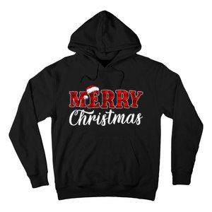 Merry Christmas Buffalo Plaid Red Santa Hat Xmas Pajamas Hoodie