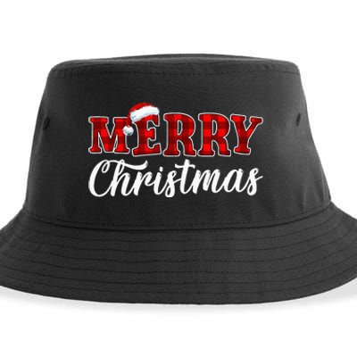 Merry Christmas Buffalo Plaid Red Santa Hat Xmas Pajamas Sustainable Bucket Hat