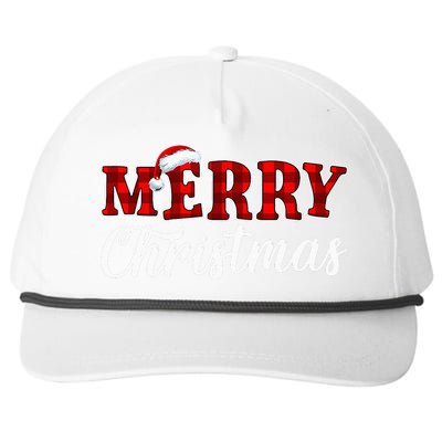 Merry Christmas Buffalo Plaid Red Santa Hat Xmas Pajamas Snapback Five-Panel Rope Hat