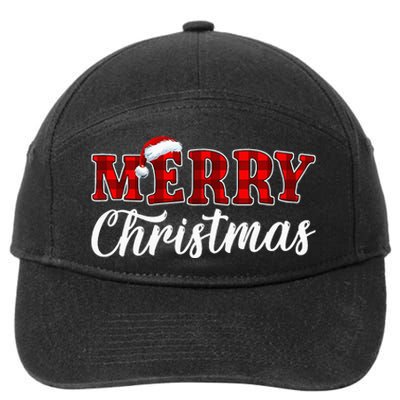 Merry Christmas Buffalo Plaid Red Santa Hat Xmas Pajamas 7-Panel Snapback Hat