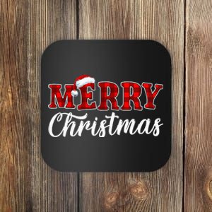 Merry Christmas Buffalo Plaid Red Santa Hat Xmas Pajamas Coaster