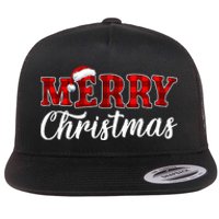 Merry Christmas Buffalo Plaid Red Santa Hat Xmas Pajamas Flat Bill Trucker Hat