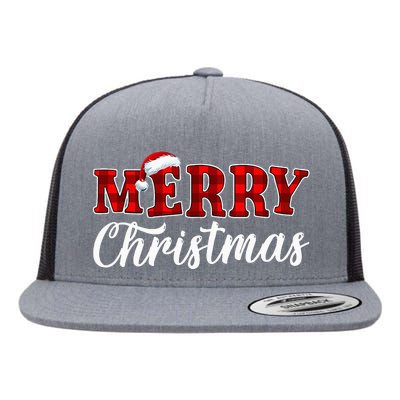 Merry Christmas Buffalo Plaid Red Santa Hat Xmas Pajamas Flat Bill Trucker Hat