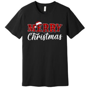 Merry Christmas Buffalo Plaid Red Santa Hat Xmas Pajamas Premium T-Shirt