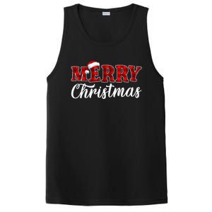 Merry Christmas Buffalo Plaid Red Santa Hat Xmas Pajamas PosiCharge Competitor Tank