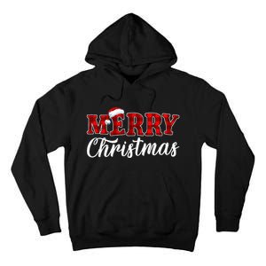 Merry Christmas Buffalo Plaid Red Santa Hat Xmas Pajamas Tall Hoodie