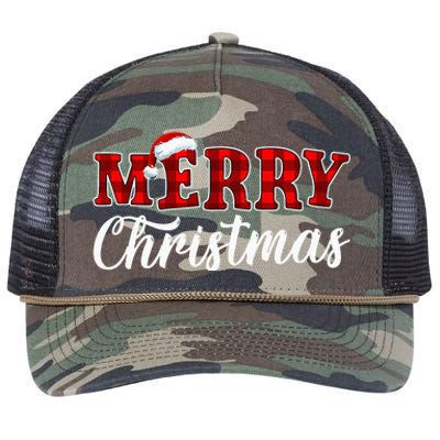 Merry Christmas Buffalo Plaid Red Santa Hat Xmas Pajamas Retro Rope Trucker Hat Cap