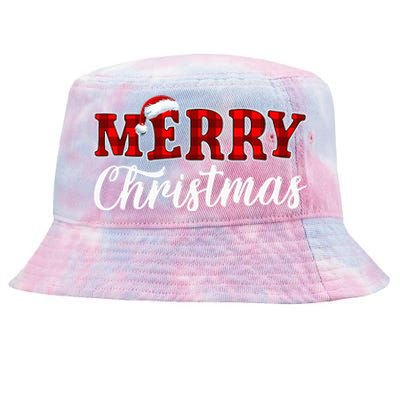 Merry Christmas Buffalo Plaid Red Santa Hat Xmas Pajamas Tie-Dyed Bucket Hat