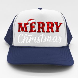 Merry Christmas Buffalo Plaid Red Santa Hat Xmas Pajamas Trucker Hat