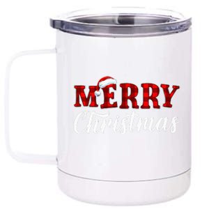 Merry Christmas Buffalo Plaid Red Santa Hat Xmas Pajamas 12 oz Stainless Steel Tumbler Cup