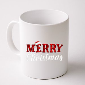 Merry Christmas Buffalo Plaid Red Santa Hat Xmas Pajamas Coffee Mug