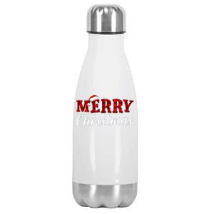 Merry Christmas Buffalo Plaid Red Santa Hat Xmas Pajamas Stainless Steel Insulated Water Bottle